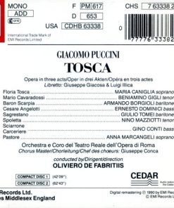 Alternative view of Giacomo Puccini - Maria Caniglia, Beniamino Gigli, Armando Borgioli, Orchestra Del Teatro Dell'Opera Di Roma E Coro Del Teatro Dell'Opera Di Roma, Oliviero De Fabritiis - Tosca (2xCD, RE, RM) (Near Mint (NM or M-))