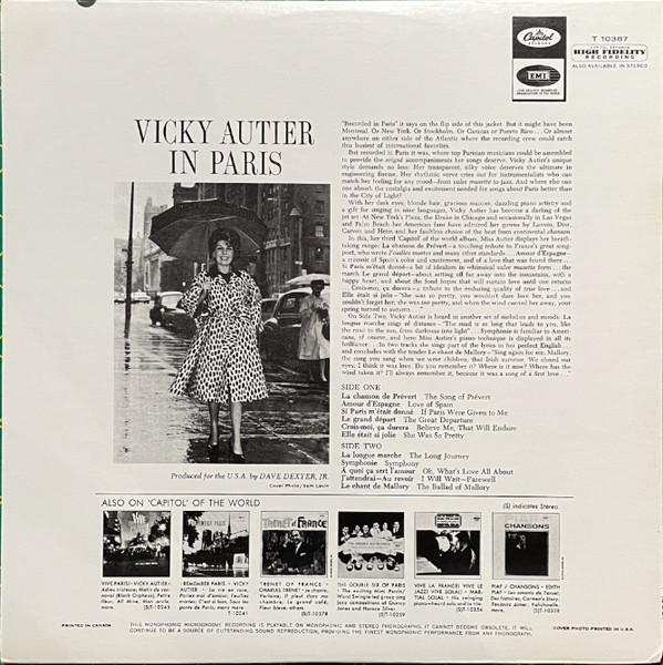 Vicky Autier - Vicky Autier In Paris (LP, Album, Mono) (Mint (M)) - Image 2