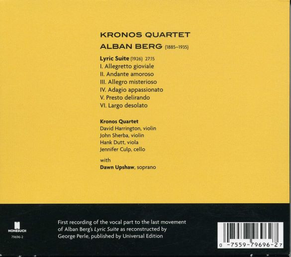 Kronos Quartet With Dawn Upshaw - Alban Berg - Lyric Suite (CD) (Near Mint (NM or M-)) - Image 2