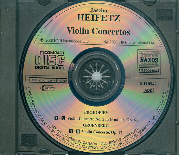 Sergei Prokofiev, Louis Gruenberg, Jascha Heifetz, Boston Symphony Orchestra, Serge Koussevitzky, San Francisco Symphony, Pierre Monteux - Violin Concertos (Historical Recordings 1937 & 1945) (CD, Comp, RM) (Near Mint (NM or M-)) - Image 3