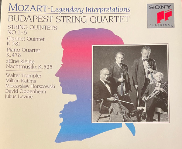 Wolfgang Amadeus Mozart - Budapest String Quartet, Walter Trampler, Milton Katims, Mieczyslaw Horszowski, David Oppenheim, Julius Levine - String Quintets No.1-6 / Clarinet Quintet K.581 / Piano Quartet K.478 / "Eine Kleine Nachtmusik" K.525" (3xCD, Comp, Mono, RE, RM + Box, Comp) (Near Mint (NM or M-))