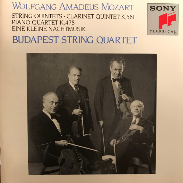 Wolfgang Amadeus Mozart - Budapest String Quartet, Walter Trampler, Milton Katims, Mieczyslaw Horszowski, David Oppenheim, Julius Levine - String Quintets No.1-6 / Clarinet Quintet K.581 / Piano Quartet K.478 / "Eine Kleine Nachtmusik" K.525" (3xCD, Comp, Mono, RE, RM + Box, Comp) (Near Mint (NM or M-)) - Image 3