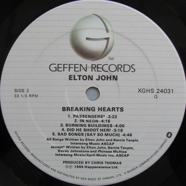 Elton John - Breaking Hearts (LP, Album) (Mint (M)) - Image 4