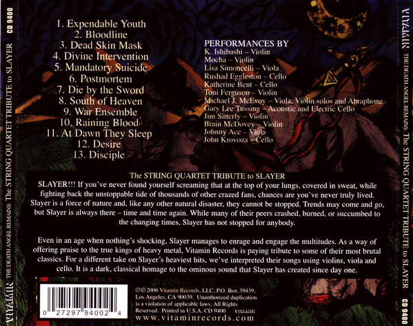 The Vitamin String Quartet - The String Quartet Tribute To Slayer - The Death Angel Remains (CD, Album, RE) (Near Mint (NM or M-)) - Image 4