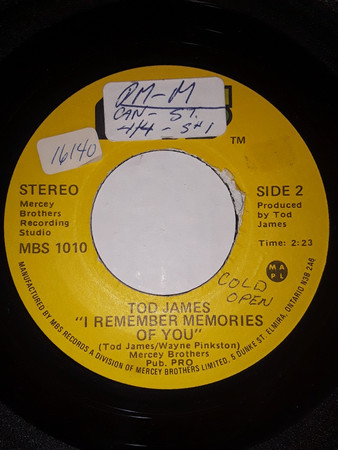 Tod James - Magalina Hagalina / I Remember Memories Of You (7") (Very Good Plus (VG+)) - Image 2