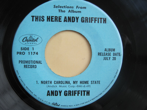Andy Griffith - North Carolina, My Home State (7", EP, Promo) (Very Good (VG))