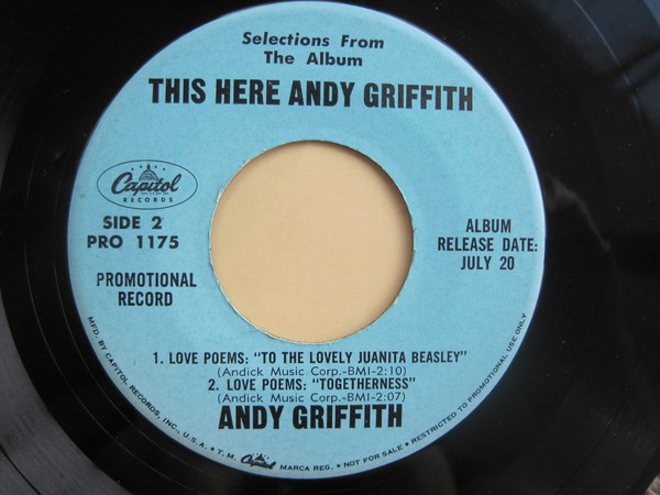 Andy Griffith - North Carolina, My Home State (7", EP, Promo) (Very Good (VG)) - Image 2