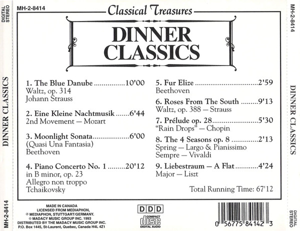 Johann Strauss Jr., Wolfgang Amadeus Mozart, Ludwig van Beethoven, Pyotr Ilyich Tchaikovsky - Dinner Classics (CD, Comp) (Near Mint (NM or M-)) - Image 2