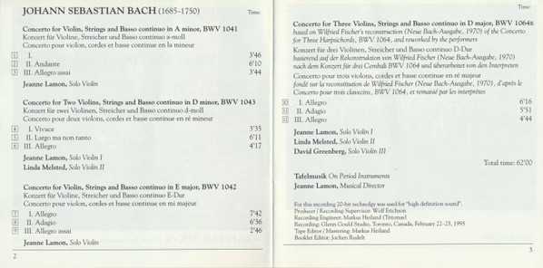 Johann Sebastian Bach, Jeanne Lamon, Tafelmusik Baroque Orchestra - Violin Concertos, BWV 1041 • 1042 • 1043 • 1064 (CD, Album) (Near Mint (NM or M-)) - Image 5
