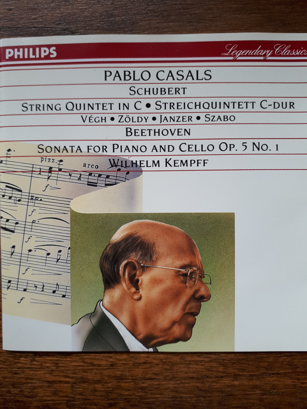 Franz Schubert, Ludwig van Beethoven, Pablo Casals, Wilhelm Kempff, Sándor Végh, Sándor Zöldy, Georges Janzer, Paul Szabo - String Quintet In C; Sonata For Piano And Cello Op. 5 No. 1 In F (CD, Album) (Near Mint (NM or M-)) - Image 2