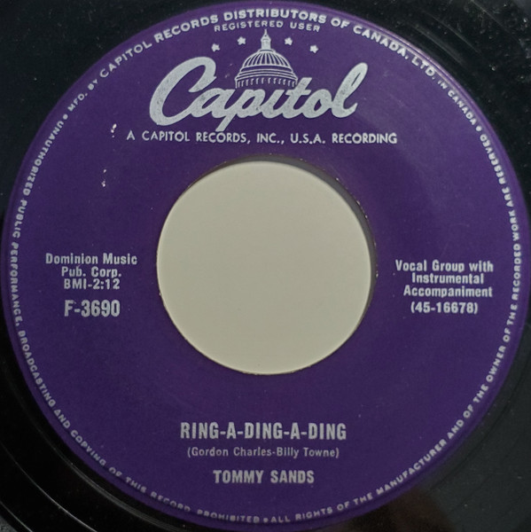 Tommy Sands - My Love Song / Ring-A-Ding-A-Ding (7", Single) (Very Good (VG)) - Image 2