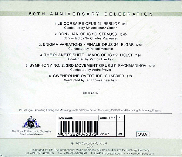 Royal Philharmonic Orchestra / Sir Thomas Beecham / Alexander Gibson / Vernon Handley / Sir Charles Mackerras / Yehudi Menuhin / André Previn - 50th Anniversary Celebration (CD, Comp) (Near Mint (NM or M-)) - Image 2