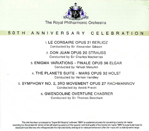 Royal Philharmonic Orchestra / Sir Thomas Beecham / Alexander Gibson / Vernon Handley / Sir Charles Mackerras / Yehudi Menuhin / André Previn - 50th Anniversary Celebration (CD, Comp) (Near Mint (NM or M-)) - Image 3