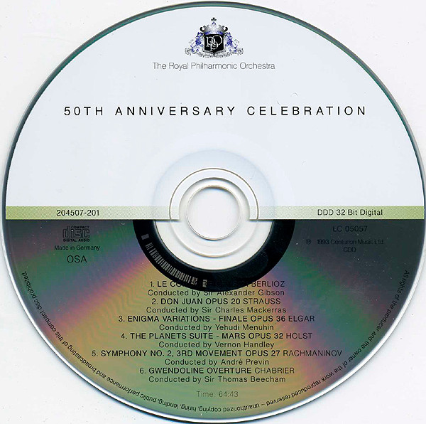 Royal Philharmonic Orchestra / Sir Thomas Beecham / Alexander Gibson / Vernon Handley / Sir Charles Mackerras / Yehudi Menuhin / André Previn - 50th Anniversary Celebration (CD, Comp) (Near Mint (NM or M-)) - Image 4