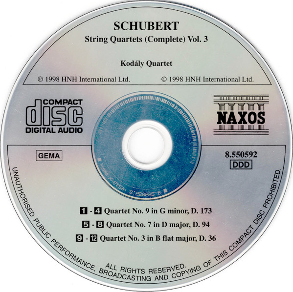 Franz Schubert, Kodály Quartet - String Quartets (Complete) Vol. 3 (No. 9 / No. 7 / No. 3) (CD, Album) (Near Mint (NM or M-)) - Image 3