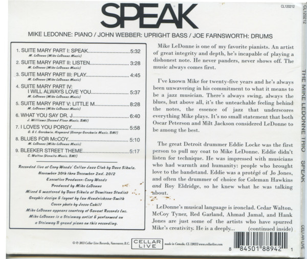 Mike LeDonne Trio - Speak (CD, Album) (Mint (M)) - Image 2