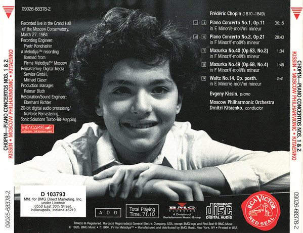 Yevgeny Kissin -- Moscow Philharmonic Orchestra / Dimitrij Kitaenko - The Legendary 1984 Moscow Concert (Chopin Piano Concertos Nos. 1 & 2) (CD, Album, Club, RE, RM) (Near Mint (NM or M-)) - Image 3