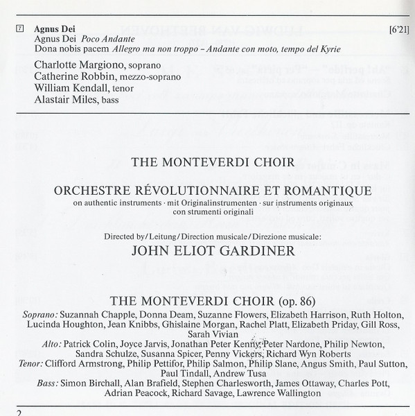 Ludwig van Beethoven - Charlotte Margiono, Catherine Robbin, William Kendall, Alastair Miles, The Monteverdi Choir, Orchestre Révolutionnaire Et Romantique, John Eliot Gardiner - Messe In C / Ah! Perfido / Meeresstille Und Glückliche Fahrt (CD) (Near Mint (NM or M-)) - Image 5