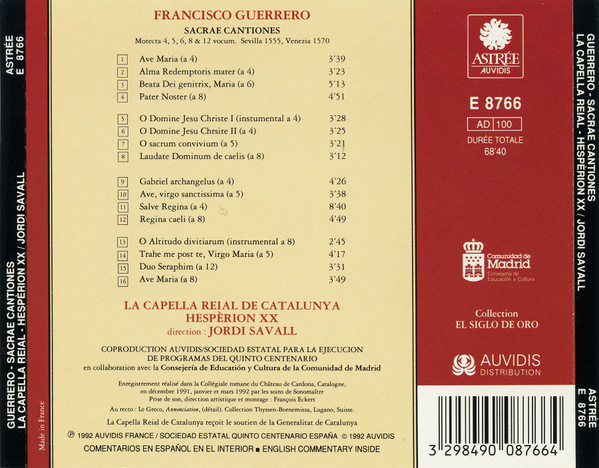 Francisco Guerrero, La Capella Reial De Catalunya, Hespèrion XX, Jordi Savall - Sacrae Cantiones (CD) (Near Mint (NM or M-)) - Image 3