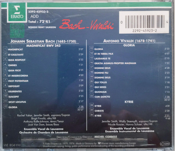 Johann Sebastian Bach / Antonio Vivaldi - Michel Corboz - Magnificat / Gloria (CD, Album) (Near Mint (NM or M-)) - Image 2