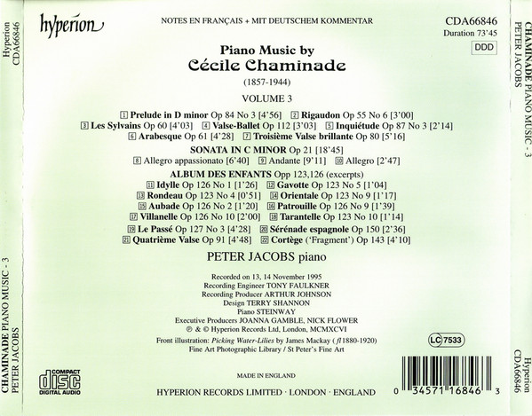 Cécile Chaminade, Peter Jacobs (4) - Piano Music By Cécile Chaminade – 3 (CD) (Near Mint (NM or M-)) - Image 2