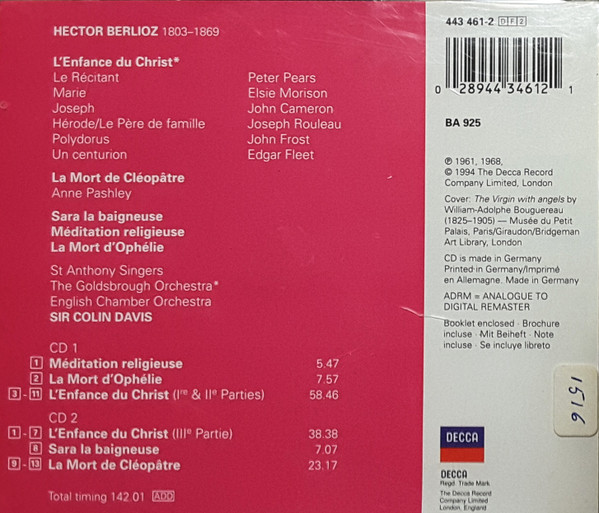 Hector Berlioz - Elsie Morison · Peter Pears · John Cameron · Joseph Rouleau, Sir Colin Davis - L'Enfance Du Christ · Méditation Religeuse · La Mort D'Ophélie · Sara La Baigneuse · La Mort De Cléopâtre (2xCD, Comp, RM) (Near Mint (NM or M-)) - Image 2