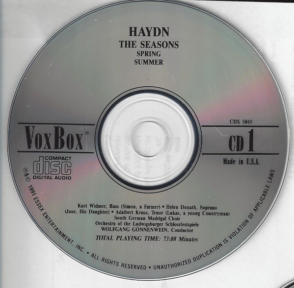 Joseph Haydn — Helen Donath, Adalbert Kraus, Kurt Widmer : Soloists ‒ Der Süddeutsche Madrigalchor, Orchester Der Ludwigsburger Schlossfestspiele, Wolfgang Gönnenwein - The Seasons (2xCD) (Near Mint (NM or M-)) - Image 4