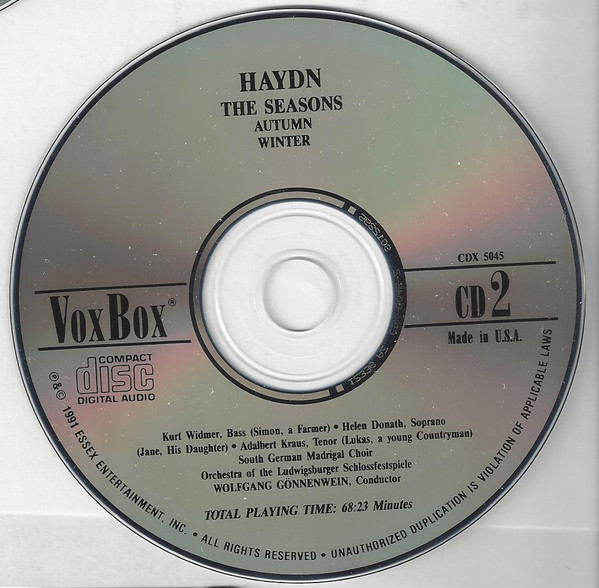 Joseph Haydn — Helen Donath, Adalbert Kraus, Kurt Widmer : Soloists ‒ Der Süddeutsche Madrigalchor, Orchester Der Ludwigsburger Schlossfestspiele, Wolfgang Gönnenwein - The Seasons (2xCD) (Near Mint (NM or M-)) - Image 5