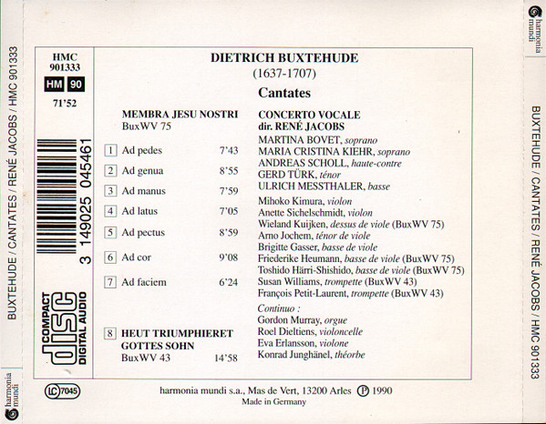 Dieterich Buxtehude - Concerto Vocale, René Jacobs - Membra Jesu Nostri (CD, Album) (Near Mint (NM or M-)) - Image 2
