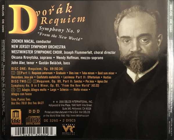 Antonín Dvořák, Zdeněk Mácal, New Jersey Symphony Orchestra, Westminster Symphonic Choir, Joseph Flummerfelt, Oksana Krovytska, Wendy Hoffman, John Aler, Gustáv Beláček - Requiem / Symphony No. 9 "From The New World" (2xCD, Album) (Near Mint (NM or M-)) - Image 3