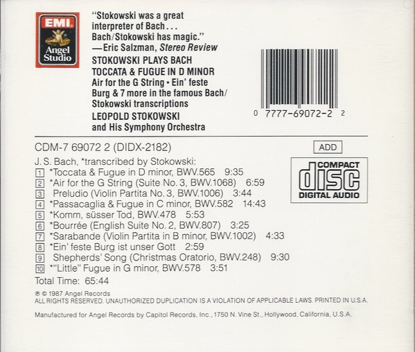 Leopold Stokowski Plays Johann Sebastian Bach, Leopold Stokowski And His Symphony Orchestra - Stokowski Plays Bach (CD, Album, RE) (Near Mint (NM or M-)) - Image 2