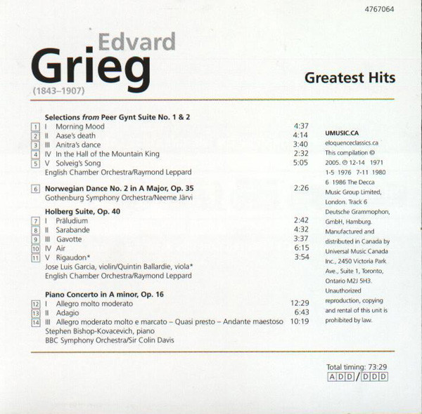 Edvard Grieg - Greatest Hits (CD, Comp) (Near Mint (NM or M-)) - Image 4
