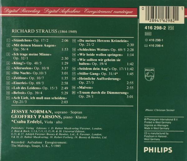 Richard Strauss - Jessye Norman, Geoffrey Parsons (2) - Lieder (CD, Album, Sli) (Near Mint (NM or M-)) - Image 2