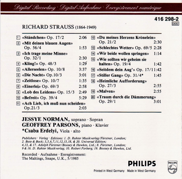Richard Strauss - Jessye Norman, Geoffrey Parsons (2) - Lieder (CD, Album, Sli) (Near Mint (NM or M-)) - Image 4