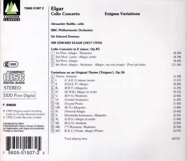 Sir Edward Elgar, BBC Philharmonic - Cello Concerto - Enigma Variations (CD) (Near Mint (NM or M-)) - Image 2