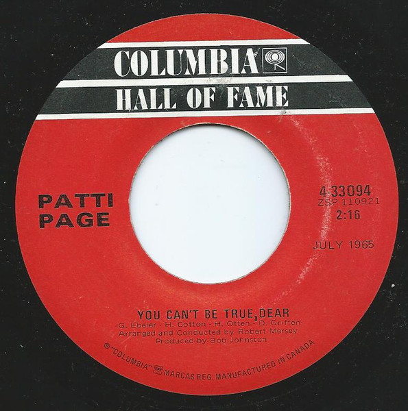 Patti Page - Hush, Hush, Sweet Charlotte (7", Single, RE) (Near Mint (NM or M-)) - Image 2