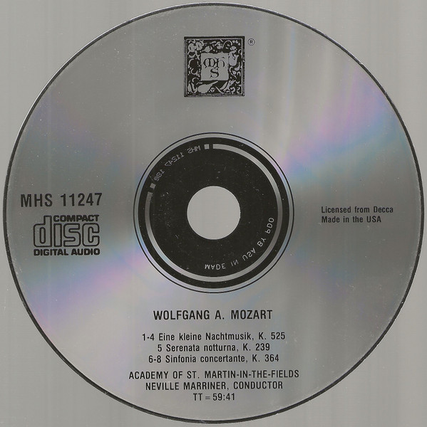 Wolfgang Amadeus Mozart, The Academy Of St. Martin-in-the-Fields, Sir Neville Marriner - Eine Kleine Nachtmusik / Serenata Notturna / Sinfonia Concertante (CD, Album) (Near Mint (NM or M-)) - Image 3