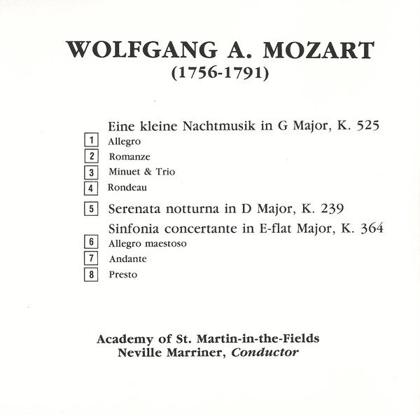 Wolfgang Amadeus Mozart, The Academy Of St. Martin-in-the-Fields, Sir Neville Marriner - Eine Kleine Nachtmusik / Serenata Notturna / Sinfonia Concertante (CD, Album) (Near Mint (NM or M-)) - Image 5