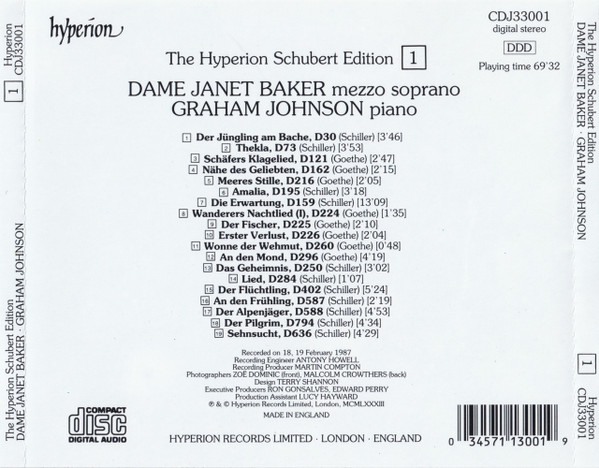 Janet Baker, Graham Johnson (2) - The Hyperion Schubert Edition 1 (CD, Album) (Near Mint (NM or M-)) - Image 2