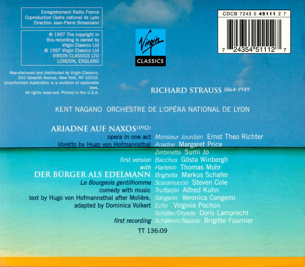 Richard Strauss, Margaret Price, Sumi Jo, Gösta Winbergh, Ernst Theo Richter, Kent Nagano, Orchestre De L'Opéra De Lyon - Der Bürger Als Edelmann / Ariadne Auf Naxos (2xCD, Album) (Near Mint (NM or M-)) - Image 2