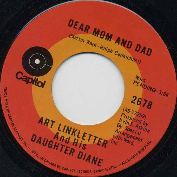 Art Linkletter, Diane Linkletter - We Love You, Call Collect (7") (Near Mint (NM or M-)) - Image 2