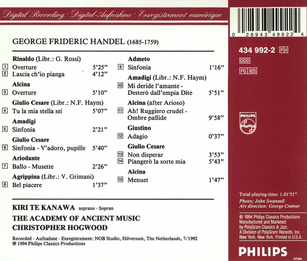 Georg Friedrich Händel, Kiri Te Kanawa, Christopher Hogwood, The Academy Of Ancient Music - The Sorceress (CD, Album) (Near Mint (NM or M-)) - Image 3