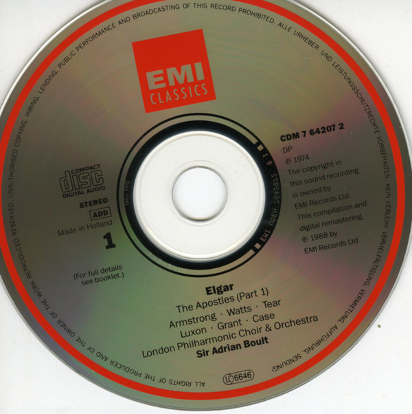Sir Edward Elgar, Sheila Armstrong, Helen Watts, Robert Tear, Benjamin Luxon, Clifford Grant, John Carol Case, London Philharmonic Choir & London Philharmonic Orchestra, Sir Adrian Boult - The Apostles / Meditation From "The Light Of Life" (2xCD, Album, Comp, RE, RM) (Near Mint (NM or M-)) - Image 3