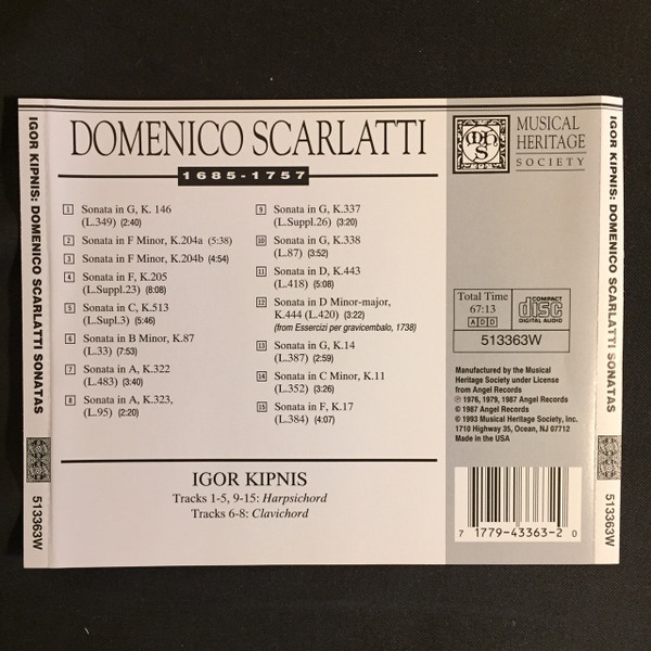 Igor Kipnis - Domenico Scarlatti - Scarlatti Sonatas (CD, RE) (Near Mint (NM or M-)) - Image 2