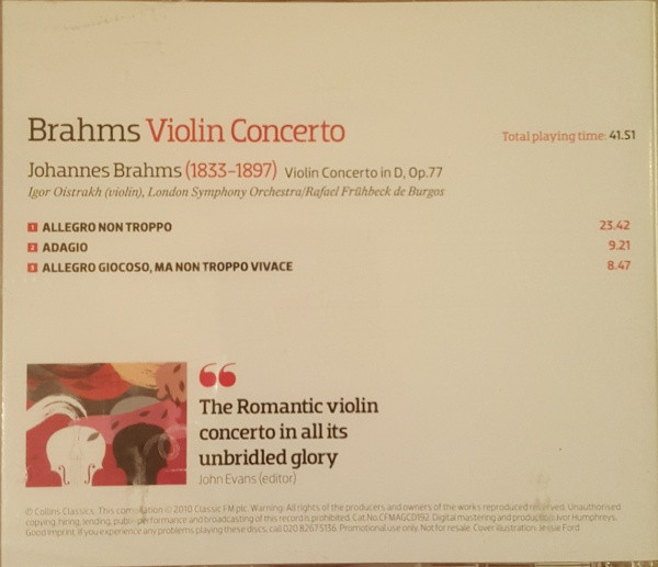 Johannes Brahms, Igor Oistrach And The London Symphony Orchestra Conducted By Rafael Frühbeck De Burgos - Brahms Violin Concerto (CD, Comp) (Near Mint (NM or M-)) - Image 2