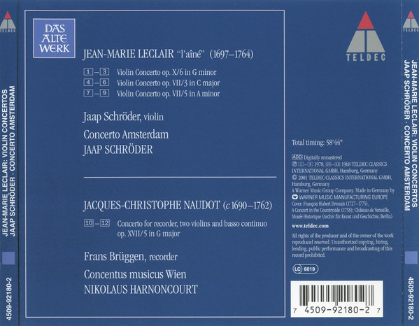 Jean-Marie Leclair / Jaap Schröder, Concerto Amsterdam - Violin Concertos (CD, Comp) (Near Mint (NM or M-)) - Image 2