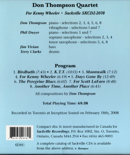 The Don Thompson Quartet - For Kenny Wheeler (CD, Album) (Near Mint (NM or M-)) - Image 2