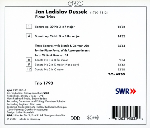 Jan Ladislav Dusík - Trio 1790 - 5 Piano Trios (CD, Album) (Near Mint (NM or M-)) - Image 2
