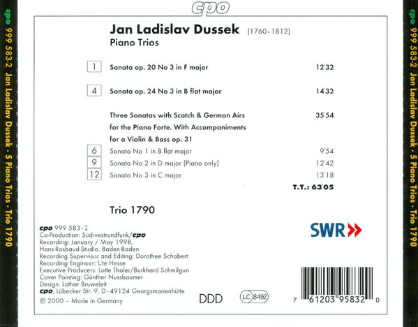 Jan Ladislav Dusík - Trio 1790 - 5 Piano Trios (CD, Album) (Near Mint (NM or M-)) - Image 3