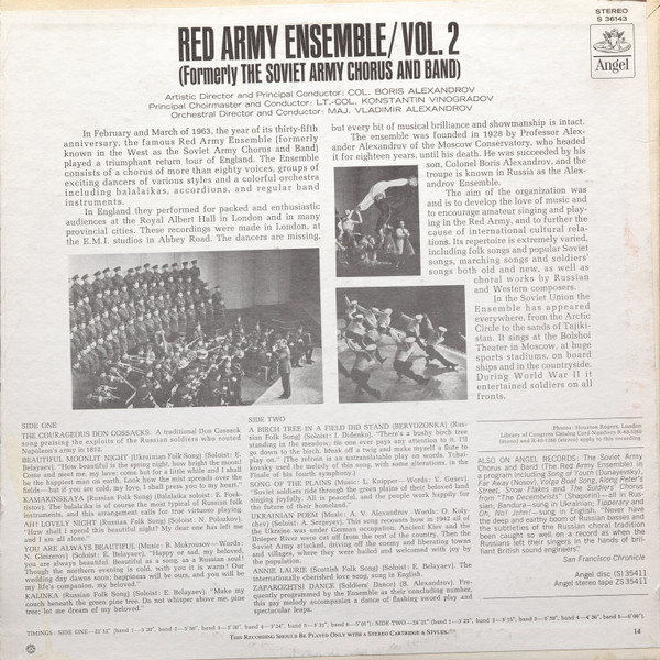 The Alexandrov Red Army Ensemble - Red Army Ensemble Volume 2 (LP, RE) (Mint (M)) - Image 2